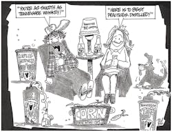 Comic cartoon with man saying youre as smooth as Tennessee whiskey and woman responding heres to the best practices distilled Comic cartoon with man saying youre as smooth as Tennessee whiskey and woman responding heres to the best practices distilled