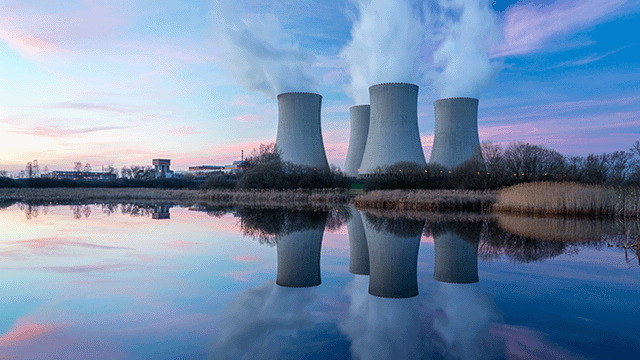 Image of nuclear power station and its reflection in water