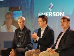 A virtual Stefan Lepecki, CEO of Braskem Idesa (leftmost), joined Emerson Chief Sustainability Officer Mike Train; Dustin Olson, CEO of PureCycle Technologies; and Roman Wolff, vice president of engineering, Origin Materials to discuss how their companies are leveraging digital technologies to advance the sustainability of their organizations&mdash;and society.