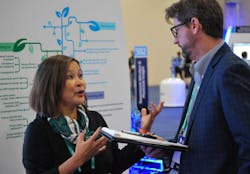 “We have been in the energy industry for the longest time. This is not a new focus for us.” Emerson’s Susan Ooi took author Chris McNamara on a tour of the company’s new sustainability focused booth at Emerson Exchange. “We have been in the energy industry for the longest time. This is not a new focus for us.” Emerson’s Susan Ooi took author Chris McNamara on a tour of the company’s new sustainability focused booth at Emerson Exchange.