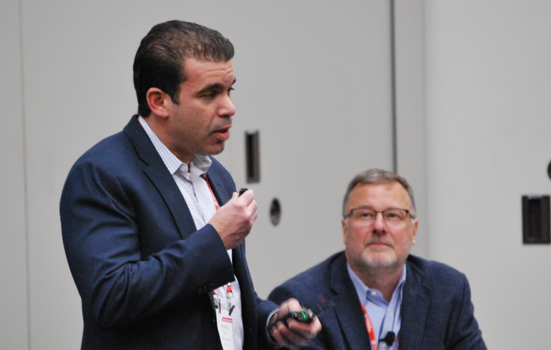 &ldquo;We believe that a more powerful tomorrow is within sight.&rdquo; Rockwell Automation&rsquo;s Matheus Bulho (left) and Dan DeYoung discussed how simpler, integrated automation development environments could help users react more quickly to changing customer demands and reduce overall risk to workers and production.