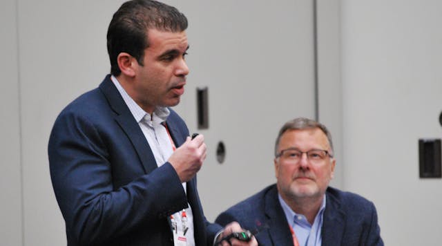 &ldquo;We believe that a more powerful tomorrow is within sight.&rdquo; Rockwell Automation&rsquo;s Matheus Bulho (left) and Dan DeYoung discussed how simpler, integrated automation development environments could help users react more quickly to changing customer demands and reduce overall risk to workers and production.