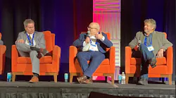 Sandwiched between the worlds of OT and IT, Gabriel Gonzalez-Alonso of ZF Group (center) makes a point to Allen Pertuit of Shell (left) and Collin Masson of Microsoft (right) during the general session’s panel discussion on Feb. 7 at ARC Industry Leadership Forum 2023 in Orlando.