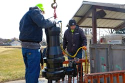 Lebanon Utilities staff inspect a wastewater lift station in Lebanon, Ind. The utility has installed two of Tsurumi’s Avant MQC Chopper pumps at its wastewater plant, where they’ve provided smooth operation and reduced callouts. Lebanon Utilities staff inspect a wastewater lift station in Lebanon, Ind. The utility has installed two of Tsurumi’s Avant MQC Chopper pumps at its wastewater plant, where they’ve provided smooth operation and reduced callouts.