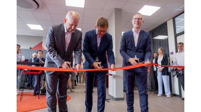 The new security lab at HIMA is inaugurated by (l. to r.) Matthias Ochs, CEO of genua, Steffen Philipp managing partner at HIMA, and J&ouml;rg de la Motte, CEO of HIMA. Source: HIMA