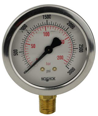 Liquid-filled pressure gauge with impact-resistant casing