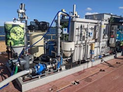 A look at the Hydronucleation Flotation Technology (HFT) harvester set up on a barge A look at the Hydronucleation Flotation Technology (HFT) harvester set up on a barge