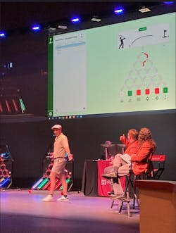 Keith Gamble from Barry-Wehmiller Design Group show how his team used Inductive Automation’s Ignition web-based HMI software and Opto 22’s groovEPIC controller to build an application in two days that could track golf balls on a Galter board, gather and display their data, and win the Build-a-Thon contest at ICC 2023. Keith Gamble from Barry-Wehmiller Design Group show how his team used Inductive Automation’s Ignition web-based HMI software and Opto 22’s groovEPIC controller to build an application in two days that could track golf balls on a Galter board, gather and display their data, and win the Build-a-Thon contest at ICC 2023.