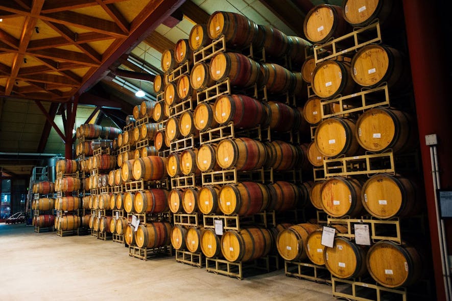 Barrels of wine stored at Cakebread Cellars.