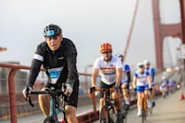 Weiss biking over the Golden Gate Bridge, part of the 75 mile Multiple Sclerosis-MS Society Waves to Wine fundraiser