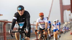 Weiss biking over the Golden Gate Bridge, part of the 75 mile Multiple Sclerosis-MS Society Waves to Wine fundraiser