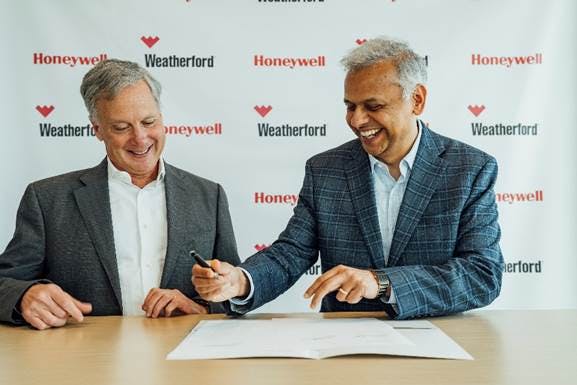 Kevin Dehoff, chief strategy officer and president and CEO of Connected Enterprise at Honeywell, and Girish Saligram, president and CEO of Weatherford.