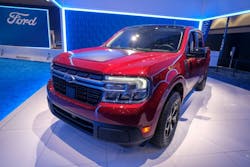 A new 2022 Ford Maverick vehicle is displayed at the 2021 LA Auto Show media day in Los Angeles, November, 18, 2021 A new 2022 Ford Maverick vehicle is displayed at the 2021 LA Auto Show media day in Los Angeles, November, 18, 2021