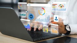 An analyst uses a computer and dashboard for data business analysis An analyst uses a computer and dashboard for data business analysis