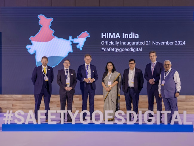 The opening of HIMA Group’s first process and rail safety facility in India was celebrated Nov. 21 by (l. to r.) Andrew Dennant, regional VP for the Middle East at HIMA; Michael Löbig, CFO at HIMA; Steffen Philipp, managing partner and shareholder at HIMA; Bani Varma, director of IS&P at Bharat Heavy Electrical Ltd.; Akhil Mehrotra, CEO and managing director at Pipeline Infrastructure Ltd; Christoph Rendtorff, deputy consul for Germany; and Deepak Naik, country manager for India at HIMA.