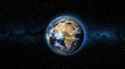 Realistic Earth rotating on its axis in space against the background of the Milky Way star sky Realistic Earth rotating on its axis in space against the background of the Milky Way star sky