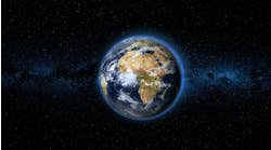 Realistic Earth rotating on its axis in space against the background of the Milky Way star sky Realistic Earth rotating on its axis in space against the background of the Milky Way star sky