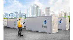 Engineer control energy storage system or battery container unit with cityscape background Engineer control energy storage system or battery container unit with cityscape background