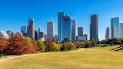 Panoramic view of Houston downtown skyline at sunny autumn day in Houston, Texas Panoramic view of Houston downtown skyline at sunny autumn day in Houston, Texas