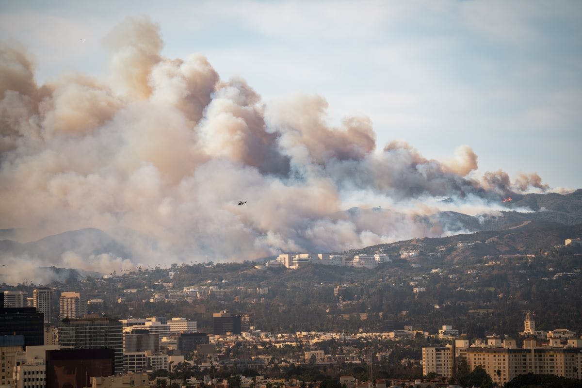 Wildfire in Pacific Palisades, Los Angeles, January 8, 2025, towards Getty Center and Brentwood