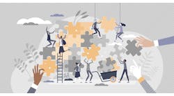 Teamwork puzzle as effective team collaboration process tiny person concept Teamwork puzzle as effective team collaboration process tiny person concept