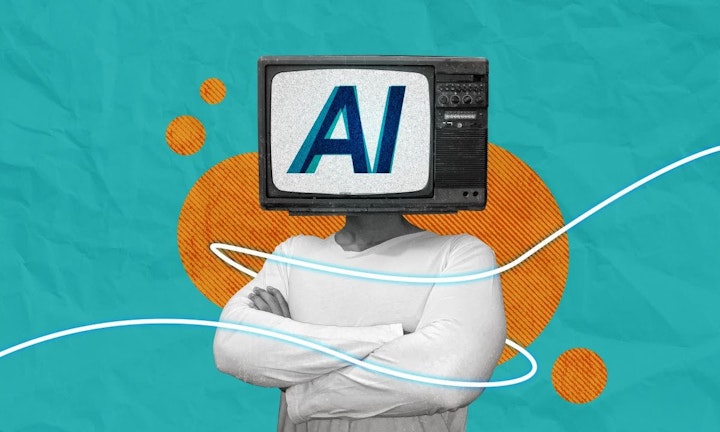 Human with AI TV Head collage art