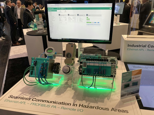 Figure 1: In a recent demonstration at Hannover Fair 2025 in Germany, Pepperl+Fuchs showed how its FieldConnex Ethernet-APL Ex ia intrinsically safe (IS) rail field switch with eight, 16 or 24 APL ports and its web-based interface work with Endress+Hauser’s Cerabar PMC 71B transmitter and Samson’s Trovis 3797 valve positioner, which both have the interface built in to communicate via Ethernet-APL with the communication protocol of any switch or controller that supports it.