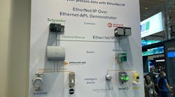 Figure 1: ODVA’s exhibit at Hannover Fair 2025 included a demonstration of five present or prototype Ethernet-APL devices, including Vegapuls 80 GHz radar level transmitter from VEGA, and StoneL Axiom position indicator from Valmet. They were joined or accompanied by two APL field switches from Phoenix Contact and Pepperl+Fuchs, and two PACs from Rockwell Automation and Schneider Electric. Figure 1: ODVA’s exhibit at Hannover Fair 2025 included a demonstration of five present or prototype Ethernet-APL devices, including Vegapuls 80 GHz radar level transmitter from VEGA, and StoneL Axiom position indicator from Valmet. They were joined or accompanied by two APL field switches from Phoenix Contact and Pepperl+Fuchs, and two PACs from Rockwell Automation and Schneider Electric.