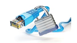 Network ethernet cable locked with padlock isolated on white background. Network ethernet cable locked with padlock isolated on white background.