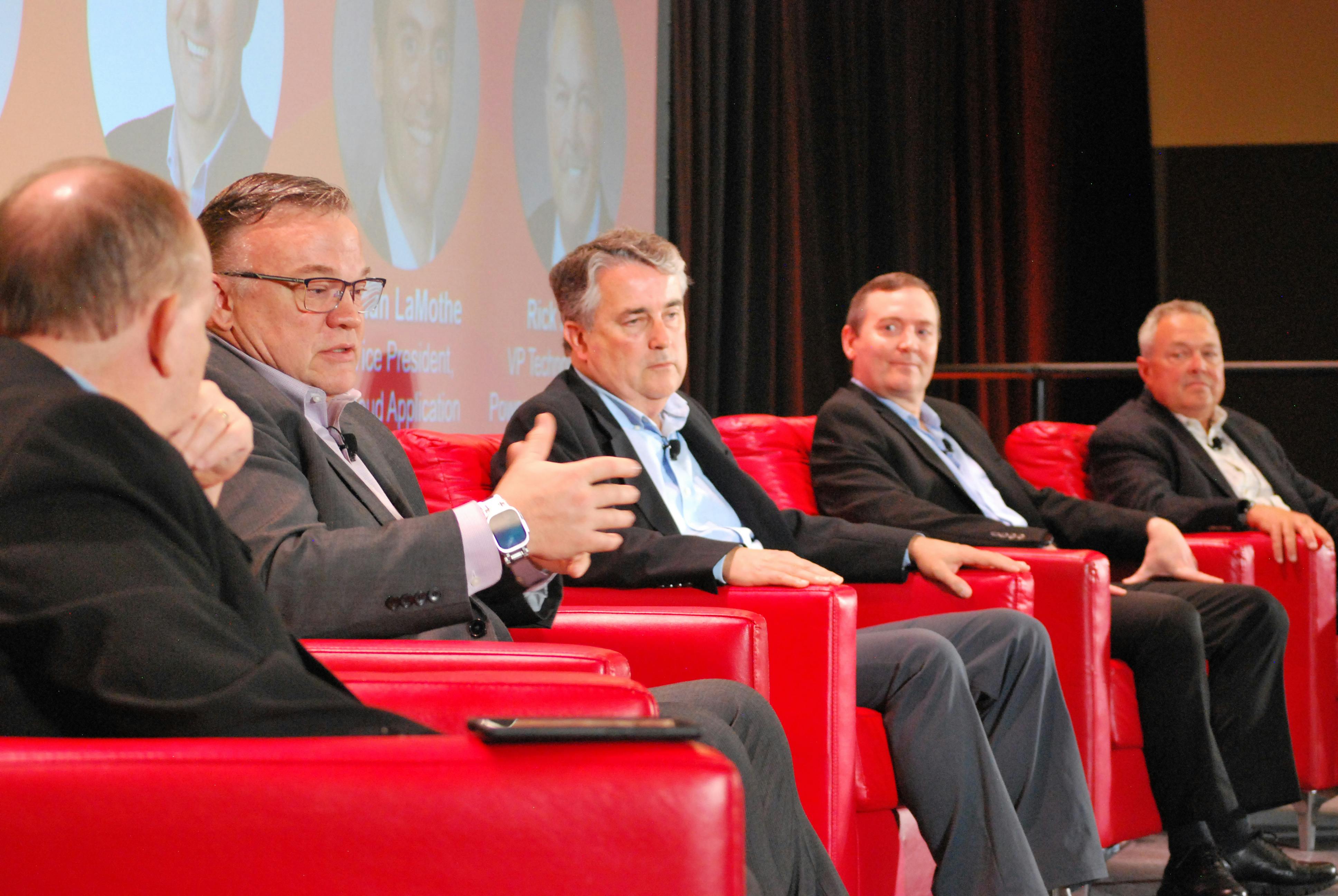 Emerson&rsquo;s Peter Zornio (left) led a panel discussion on the continuing edge and cloud computing developments that also included (left to right) William Reed from Dell, Zededa&rsquo;s Padraig Stapleton, plus Brian LaMothe and Rick Kephart, both of Emerson.