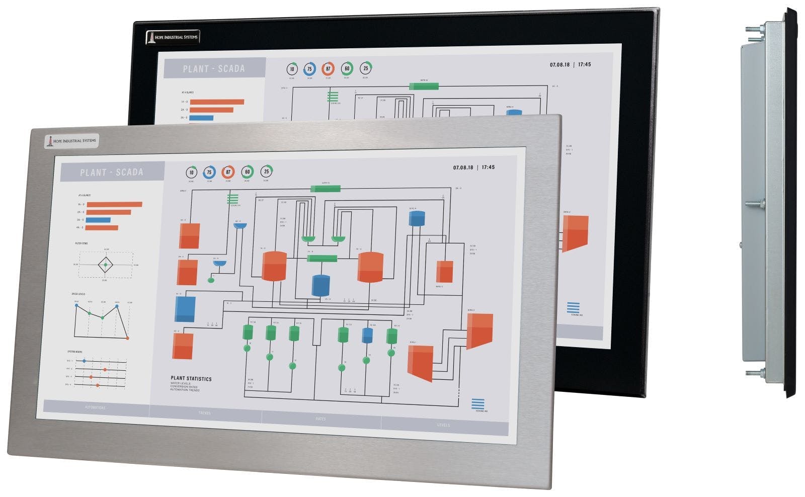 Hope Industrial Systems offers both panel-mount and its Universal Mount monitors.