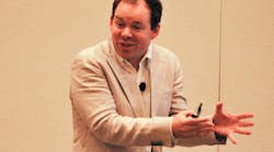 “We depend on them to tell me.” Aker BP’s Håkon Skibeli discussed how the company has configured its off-shore equipment to contact their condition-based maintenance engineer (him) when they need attention. “We depend on them to tell me.” Aker BP’s Håkon Skibeli discussed how the company has configured its off-shore equipment to contact their condition-based maintenance engineer (him) when they need attention.