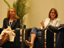“It’s about understanding what value it brings to the organization.” ExxonMobil’s Celeste LBruyere (right) and Chevron’s Allison Paquette anchored a HUG 2025 panel discussion on how to prepare an organization to be open to AI.