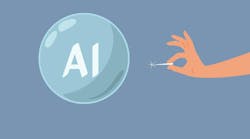 Hand Bursting AI Tech Bubble Vector Concept Illustration. Prediction of end tech hype of a controversial over promise Hand Bursting AI Tech Bubble Vector Concept Illustration. Prediction of end tech hype of a controversial over promise