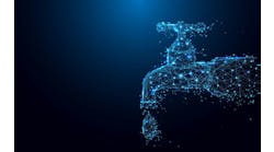 Dripping tap with drop form lines and triangles, point connecting network on blue background. Illustration vector Dripping tap with drop form lines and triangles, point connecting network on blue background. Illustration vector