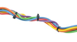 Electrical wires with cable ties isolated on white background Electrical wires with cable ties isolated on white background