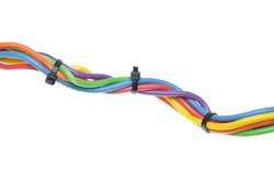 Electrical wires with cable ties isolated on white background Electrical wires with cable ties isolated on white background