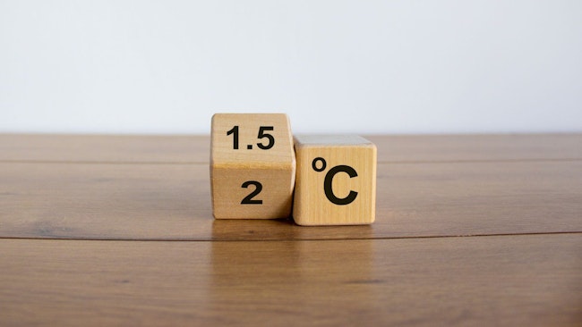 Symbol for limiting global warming. Turned a cube and changed the expression '2 C' to '1.5 C', or vice versa.