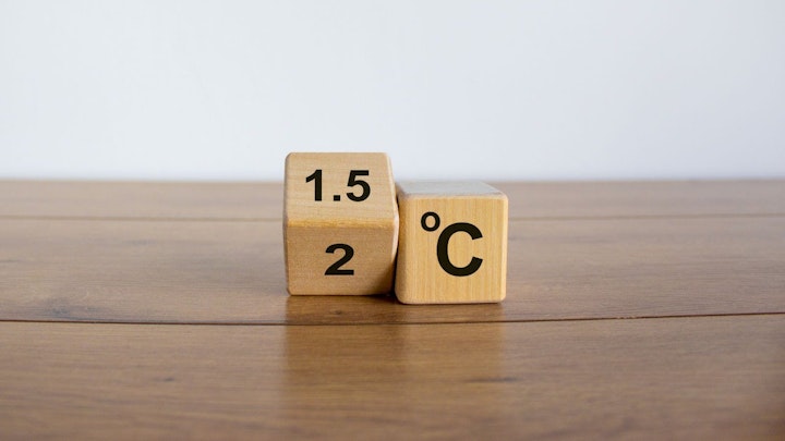 Symbol for limiting global warming. Turned a cube and changed the expression '2 C' to '1.5 C', or vice versa.