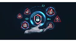 Hand holding digital security interface with padlock and warning icons, holographic style, dark background. Concept of cybersecurity Hand holding digital security interface with padlock and warning icons, holographic style, dark background. Concept of cybersecurity