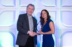 Becca Johnson, operational excellence professional at A&E Engineering, presents CSIA’s 2025 Charlie Bergman “Remember Me” award to Brian Mullen, management consultant at Exotek. Becca Johnson, operational excellence professional at A&E Engineering, presents CSIA’s 2025 Charlie Bergman “Remember Me” award to Brian Mullen, management consultant at Exotek.