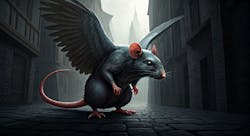 Fantasy cartoon artistic image of a monster that is a sickly black rat with the wings and tail of a pigeon in a medieval alley (AI generated) Fantasy cartoon artistic image of a monster that is a sickly black rat with the wings and tail of a pigeon in a medieval alley (AI generated)