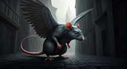 Fantasy cartoon artistic image of a monster that is a sickly black rat with the wings and tail of a pigeon in a medieval alley (AI generated) Fantasy cartoon artistic image of a monster that is a sickly black rat with the wings and tail of a pigeon in a medieval alley (AI generated)