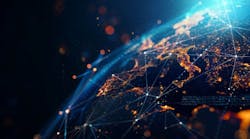 dynamic digital world map emphasize Western Europe continental for AI powered global network connectivity big data transfer cyber technology network information exchange and telecommunication conc dynamic digital world map emphasize Western Europe continental for AI powered global network connectivity big data transfer cyber technology network information exchange and telecommunication conc