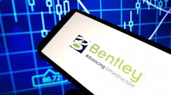 Bentley Systems company logo displayed on mobile phone Bentley Systems company logo displayed on mobile phone