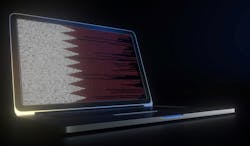 Flag of Qatar made with computer code on the laptop screen. Flag of Qatar made with computer code on the laptop screen.