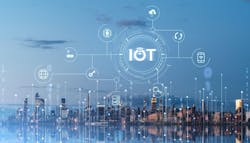 New York skyline, internet of things (IoT) and digital icons with binary, global network and connection in cyberspace. New York skyline, internet of things (IoT) and digital icons with binary, global network and connection in cyberspace.