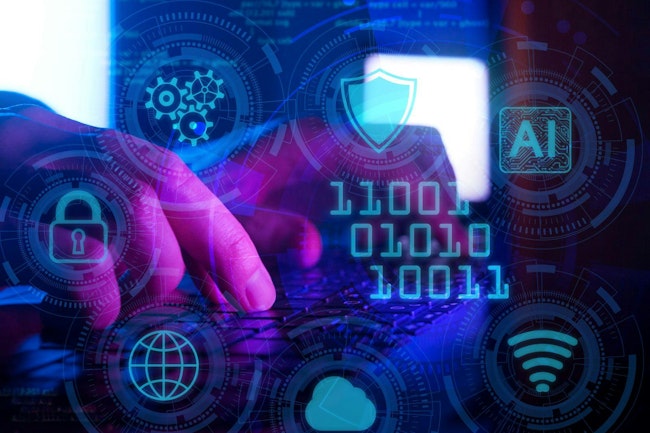 digital transformation, software development and cybersecurity concept in dark neon style, low-level programming language