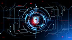 Digital cybersecurity hud hologram with glowing shield, circuit board with abstract lines. Concept of internet security and global protection. 3D rendering illustration Digital cybersecurity hud hologram with glowing shield, circuit board with abstract lines. Concept of internet security and global protection. 3D rendering illustration