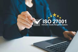 ISO 27001 concept. Businesswoman with ISO 27001 certified for information security management system (ISMS). requirements, certification, management, standards ISO 27001 concept. Businesswoman with ISO 27001 certified for information security management system (ISMS). requirements, certification, management, standards